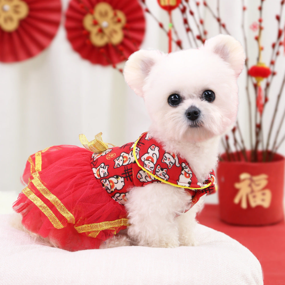 Thin Fleece New Year's Dress for Pets